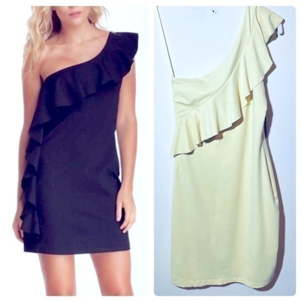 NWT Susana Monaco Pale butter Yellow Ruffle One Shoulder Mini Dress Dress